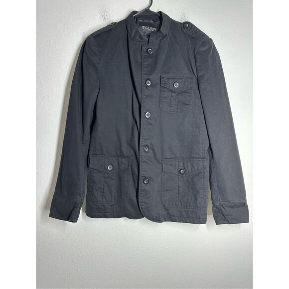 Guess Military Coat Jacket Men’s Button Up Field Black Size S Lined - Picture 1 of 15